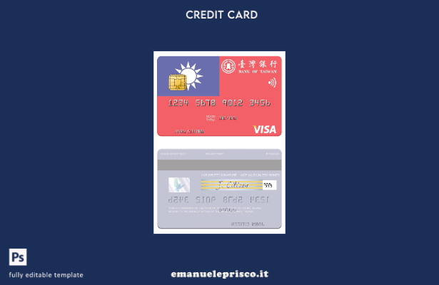 modello di carta di debito visto Taiwan Bank of Taiwan in stile verificato
